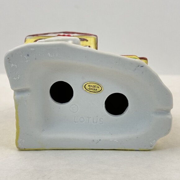 Vintage Lotus Ceramic Christmas Village Yellow House Figurine Snowy Accents 4" - Picture 6 of 9